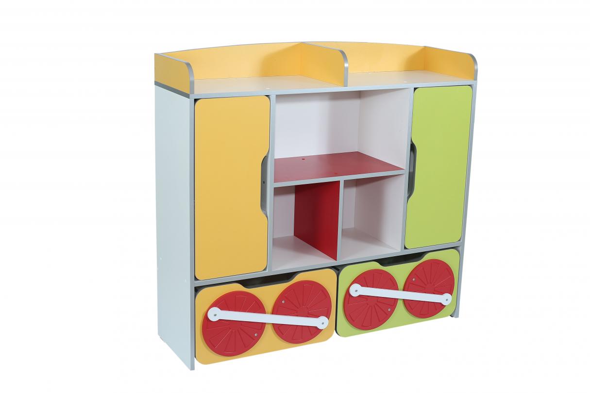 Стінка дитяча "Казковий експрес" елемент №7 з полицями та шухлядами,(АЛМАНТ), 1200х350х1130 мм.